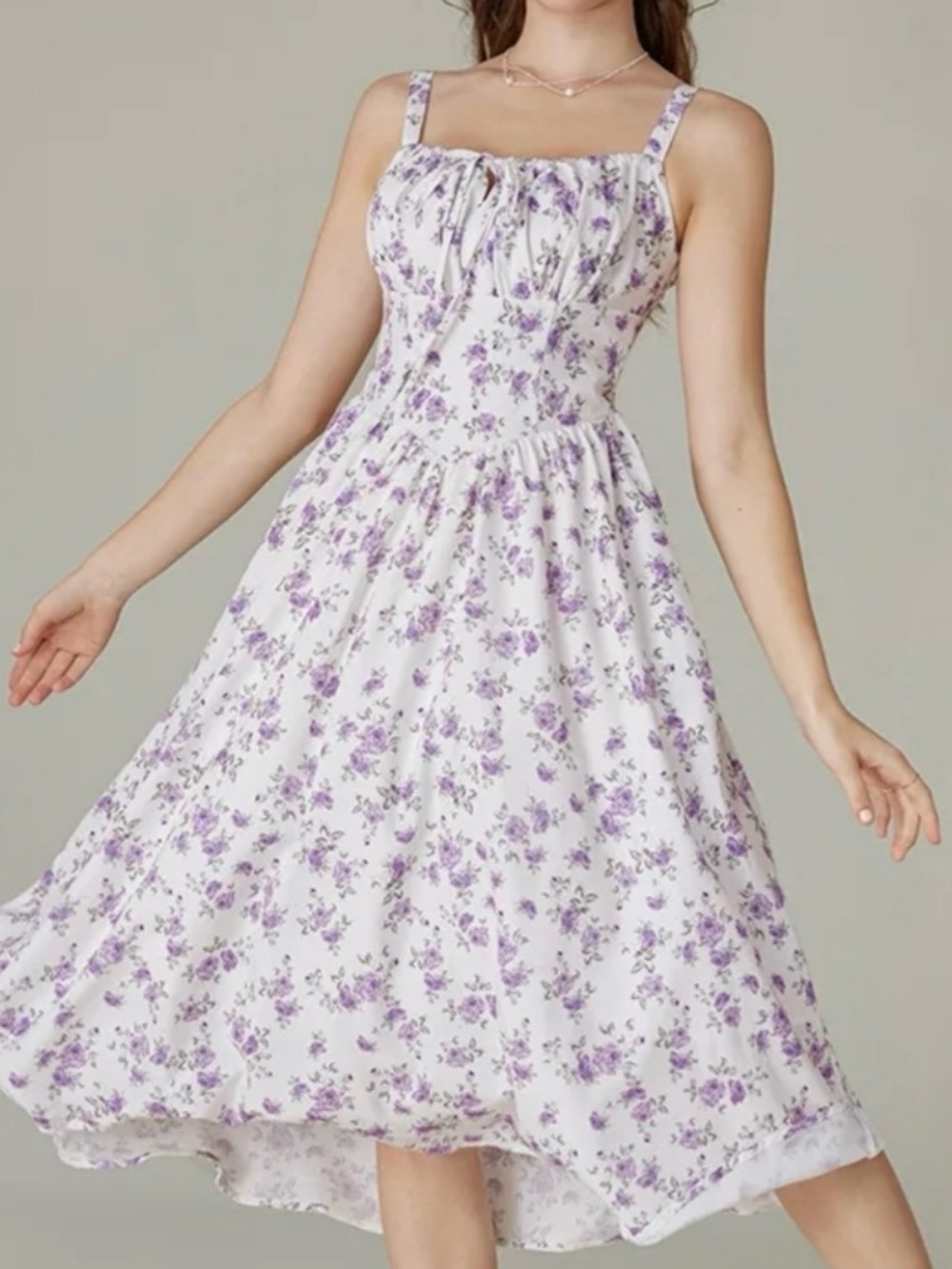 White and Lavender Floral Midi Scarlet Darkness Dress